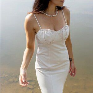 Lena Ursella Sleeveless Fitted Corset Midi Dress in Cream Bridal Women's Medium